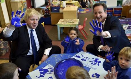 Hand-crafted narrative … Boris Johnson and David Cameron in another Tory photop-op