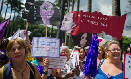 Women protest against violence against women during the celebration of the International Women's Day on March 8, 2013, in Sao Paulo, Brazi