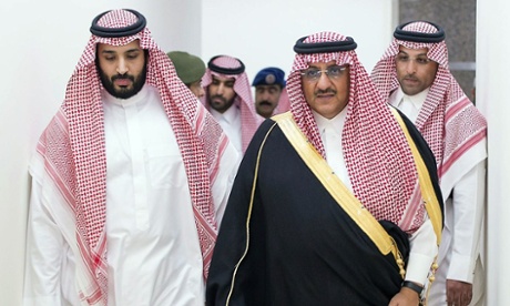 A handout file picture released by the Saudi Press Agency in March shows Saudi Defence Minister Mohammed bin Salman (L) and Second Crown Prince and Interior Minister Mohammed bin Nayef  arriving for a meeting with Saudi air forces officers to discuss plans and developments of the military operations against Yemen.