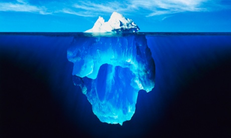 Sea ice and icebergs.