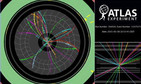 Display of a proton-proton collision event recorded by ATLAS.