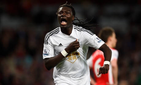 Bafetimbi Gomis celebrates scoring the winner.