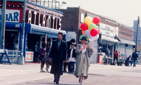 Kim Basinger and Mickey Rourke at Coney Island for the filming of 9 1/2 Weeks in 1986.