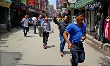 Nepalese search for open space as a strong earthquake hits Kathmandu, Nepal, 12 May 2015. The quake that hit Nepal on 12 May 2015 had a magnitude of 7.3, the United States Geological Society says, and was followed by several strong aftershocks