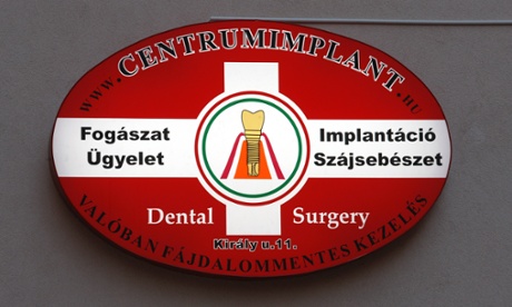 Sign of a dental centre in Budapest, Hungary.