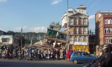 A five storey building collapsed in the Sallaghari, in the Bhaktapur district in Kathmandu after Tuesday's earthquake