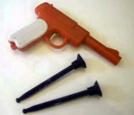 A toy gun with plastic darts similar to the one which Steve Easton had stuck up his nose for 44 years