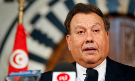 Tunisia's Finance Minister Jalloul Ayed speaks during a news conference at the government palace in Tunis April 1, 2011.