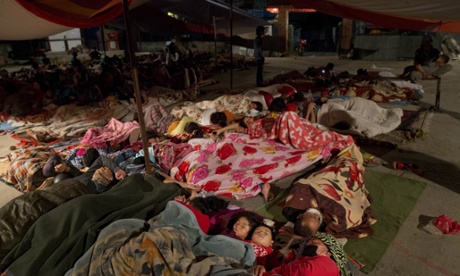 People sleeping in an open space in Kathmandu, Nepal after the second earthquake.