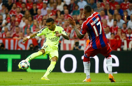 Neymar fires home his, and Barcelona's, second goal.