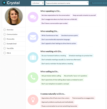 A screenshot of Elle Hunt's Crystal profile