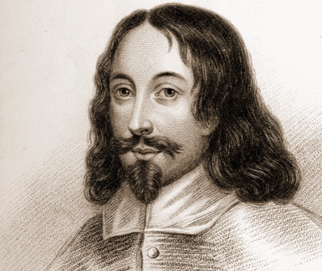 A pencil sketch of Browne; he has shoulder length hair, a neat, sightly curly, moustache and a pointed goatee.  His clothes are plain, a high buttoned coat and large white collar.