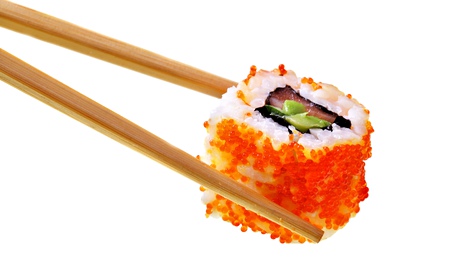 Sushi with chopsticks