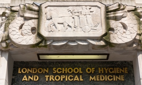 A carving of Apollo and Artemis riding a chariot above the main entrance of the London School of Hygiene & Tropical Medicine