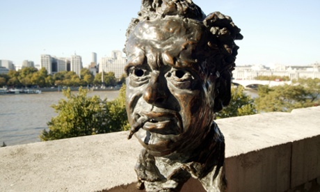 bronze bust of Dylan Thomas sculpted by Hugh Oloff de Wet in the early 1950s, outside the Southbank Centre in London.