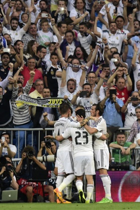 The Real Madrid fans are rather pleased too. Juventus now have to score in order to have any chance of making it through to the final.