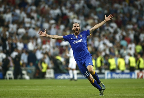 Juventus' Leonardo Bonucci can't contain his joy after the final whistle goes.