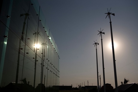 Energy efficient windmills in Greensburg Kansas town.