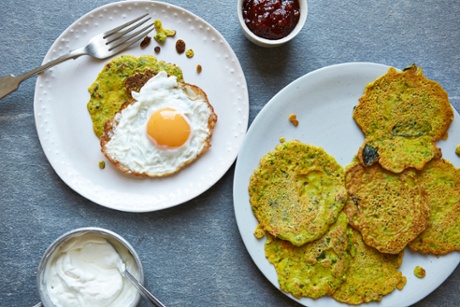 Pea, curry leaf, mustard seeds and gram flour pancakes