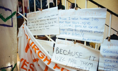 Student occupy Charles stewart house at Edinburgh university, to protest against the decision to not divest