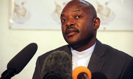 Pierre Nkurunziza speaks to the media after he registered to run for a third five-year term in office.
