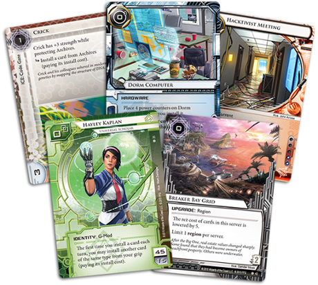 Five cards from Netrunner's Breaker Bay expansion.