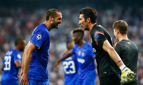 Juventus' Giorgio Chiellini and Gianluigi Buffon share their joy.