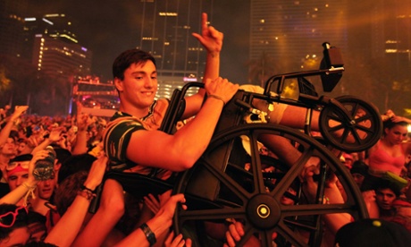 A concert-goer in a wheelchair.