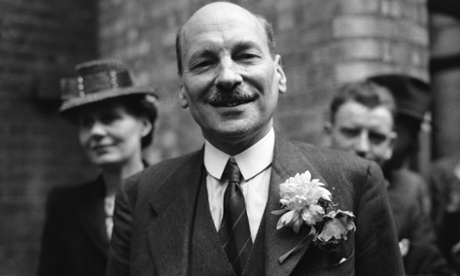 Clement Attlee celebrates Labour's postwar landslide in 1945.