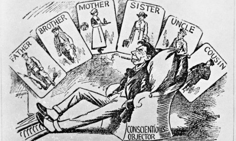 A scathing cartoon giving the contemporary view of first world war conscientious objectors