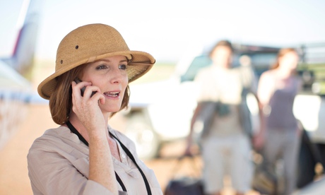 Tourist using a mobile in Wellington, Western Cape, South Africa