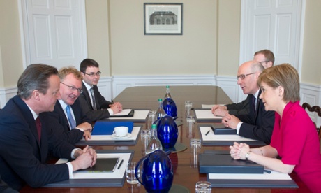 David Cameron, left, holds a meeting with Nicola Sturgeon, Scotland’s first minister, at Bute House in Edinburgh on Friday.