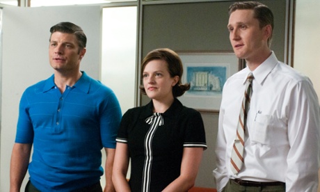 Stan Rizzo (Jay R Ferguson), Peggy Olson (Elisabeth Moss) and Ken Cosgrove (Aaron Stanton) in season five of Mad Men.
