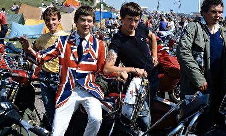 Mods revivalists on their scooters in Brighton in 1982.