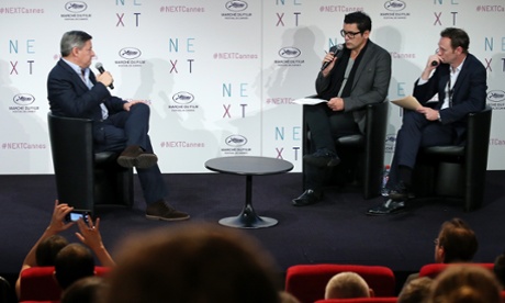 Netflix Chief Content Officer Ted Sarandos, left, giving a talk yesterday.