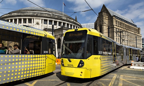 Trams in central Manchester