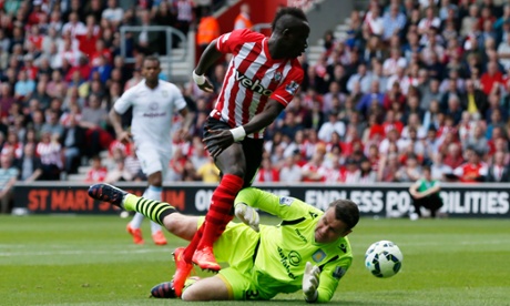 Sadio Mane puts the ball past Aston Villa keeper Shay Given before knocking it into the empty net.