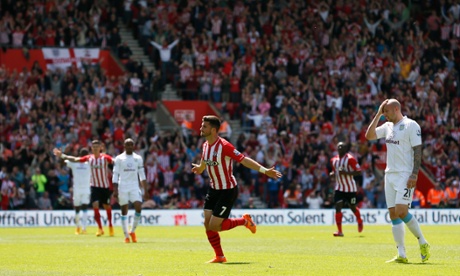 Shane Long soaks up the adulation emanating from the St Mary’s stands after his fantastic finish for Southampton’s fifth.