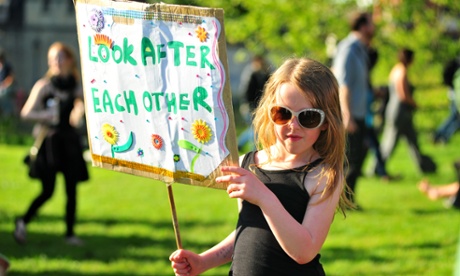 A girl joins a rally in Bristol last week in protest against proposed Tory cuts in welfare.
