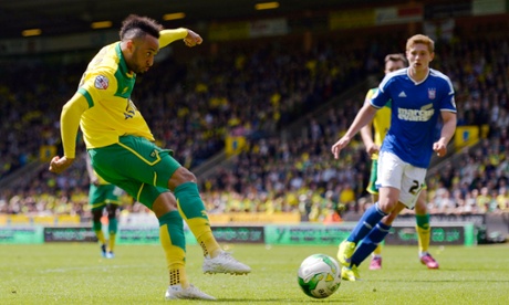 Nathan Redmond fires home Norwich's second goal.