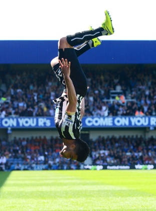 Newcastle United's Emmanuel Riviere goes flipping crazy after scoring.