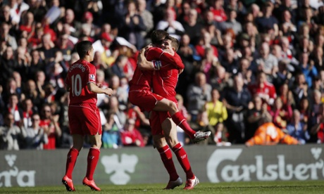 Lallana is congratulated by Steven Gerrard