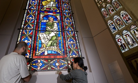Stained glass windows from the 12th and 13th century go on display inside Canterbury Cathedral.