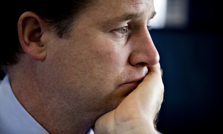 Nick Clegg, looking unhappy
