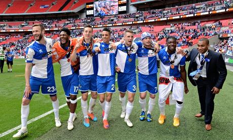 Bristol Rovers players celebrating at the end of their match against Grimsby Town