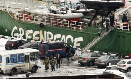 The Greenpeace ship Arctic Sunrise under arrest and docked in the port of Murmansk in November 2013.