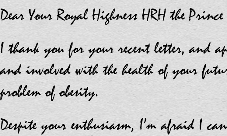 Dietician writes to Prince Charles