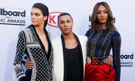 Model Kendall Jenner (L), designer Olivier Rousteing and model Jourdan Dunn arrive at the 2015 Billboard Music Awards in Las Vegas, Nevada.