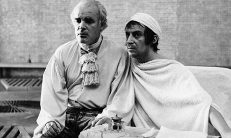 Ian Richardson (right) as the French revolutionary Marat and Patrick Magee as the Marquis de Sade in the film of the RSC's Marat/Sade, produced by Michael Birkett.