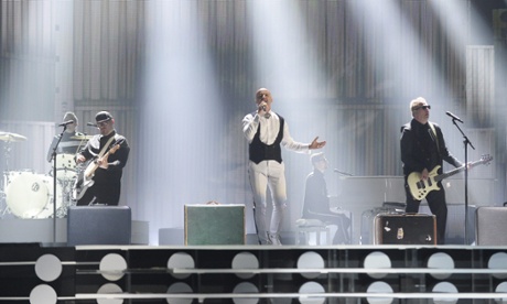 Members of the band Voltaj representing Romania perform during rehearsals